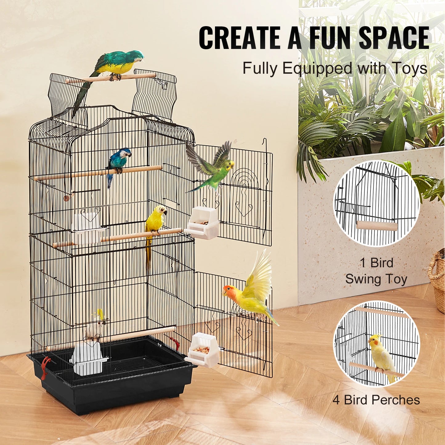 SucceBuy Open Top Large Parrot Bird Cage, Hanging Bird Cage for all Kinds of Birds
