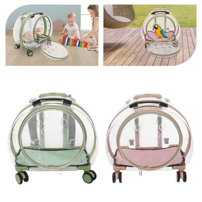 Pink/Green Breathable Cat Carrier with 4 Rolling Wheels 16 x 10.5 x 18 inches for Cats Weighing Within 20 lbs
