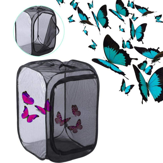 Butterfly Fly Cage Folding Bag With Handle Butterfly Habitat，Black Mesh Collapsible Foldable Ventilated Light Misquote Bits