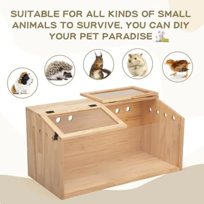 Wooden Hamster Cage Large Hamster Habitats Enclosure with Acrylic Window and Openable Top 32" L x 16" W x 16" H Small Animal Ca
