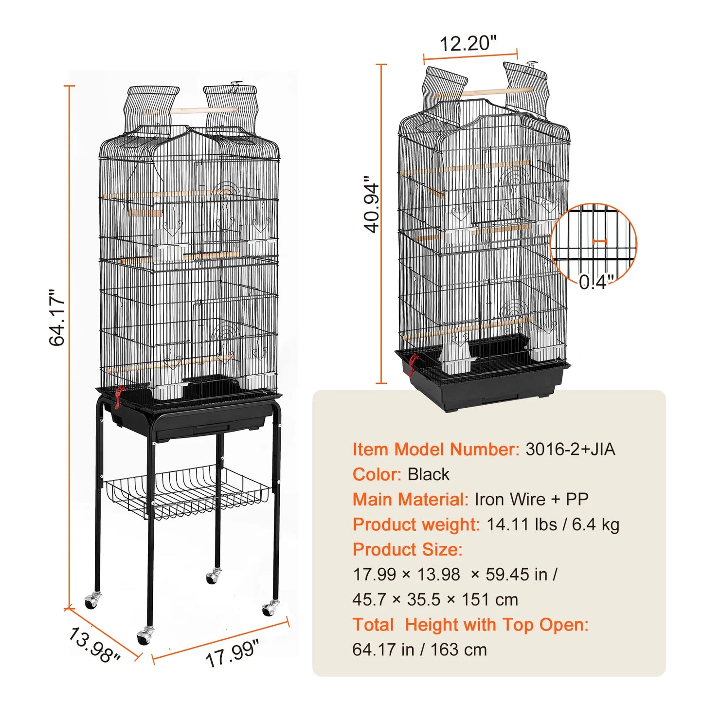 SucceBuy Open Top Large Parrot Bird Cage, Hanging Bird Cage for all Kinds of Birds
