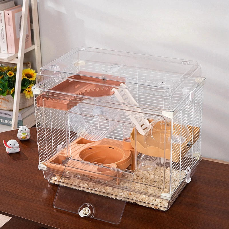 48cm Transparent Hamster Cage Acrylic Luxury Villa Spacious Habitat Breathable Home for Golden Hamster Supplies