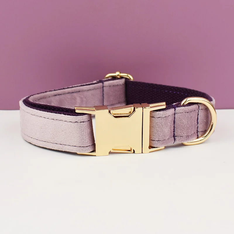 Velvet Collar Free Engrave Dog Collar  & Leash - different types