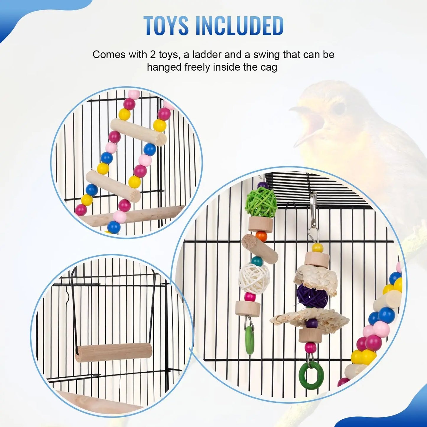 39-Inch Parrot Cage with Play Top, Rolling Stand & Easy-Clean Tray for Small Birds