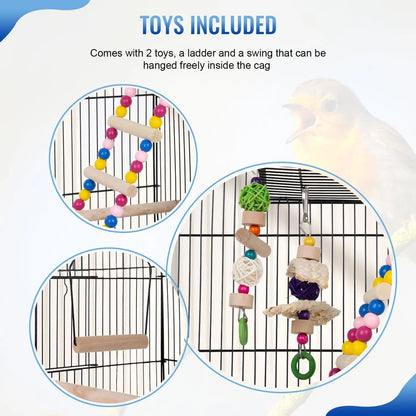 39-Inch Parrot Cage with Play Top, Rolling Stand & Easy-Clean Tray for Small Birds