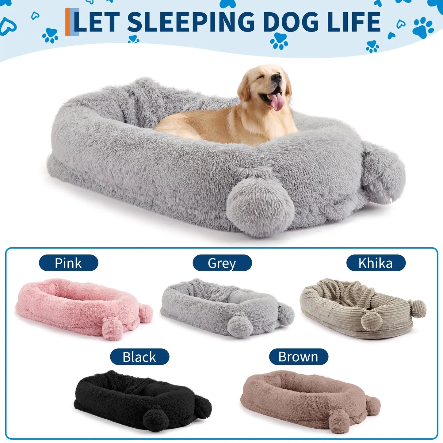 71" Large Human-Size Dog Bed For Adults & Pets, Removable Washable Cover, Storage Pockets, & Matching Blanket