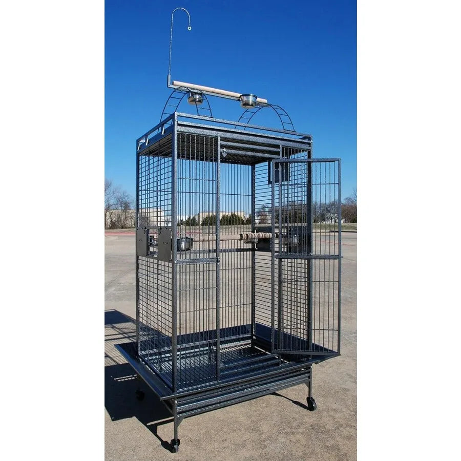 Extra Large 28 x 22 x 65 H Double Ladders Open Play Top Wrought Iron Bird Cage, Parrot Finch Macaw Cockatoo Cage