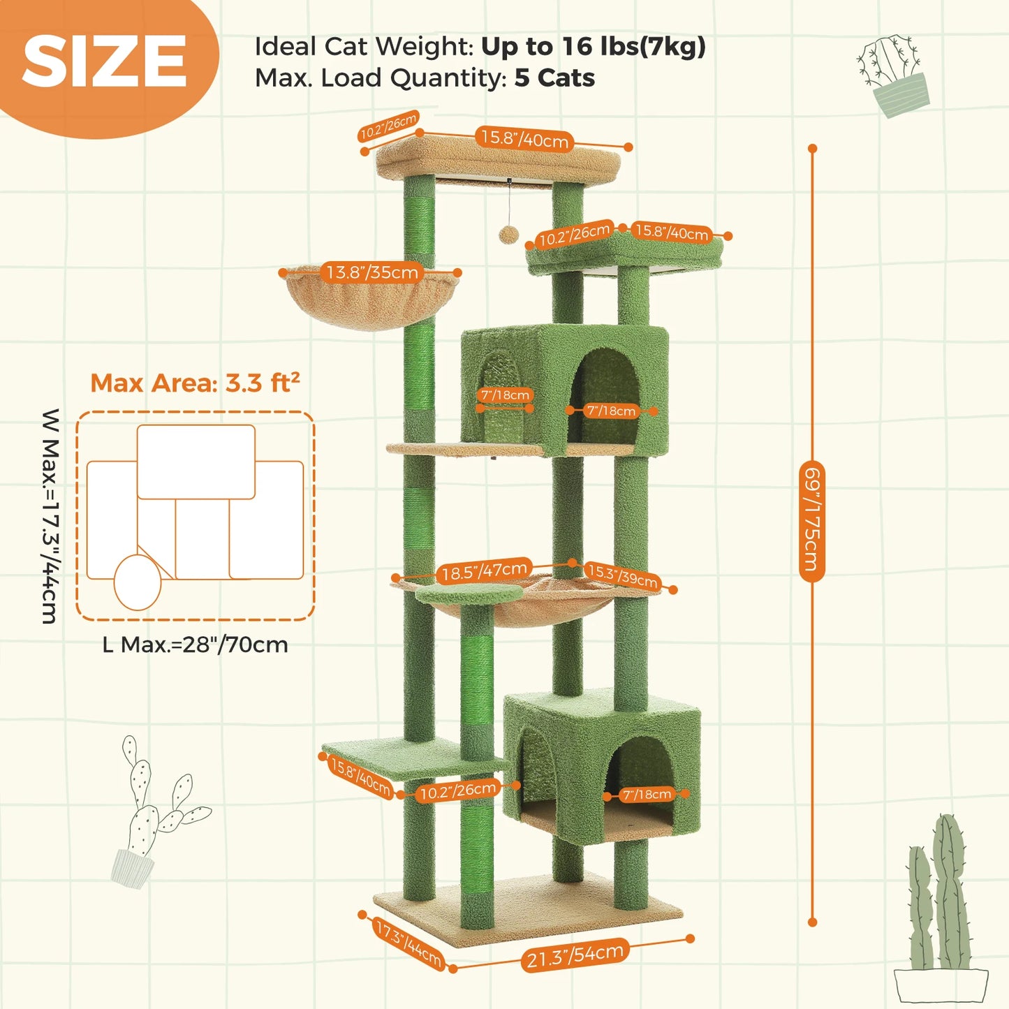 Sturdy Multi-Level Cat Tree Tower with Natural Sisal Scratching Posts, includes Large Top Perch and Fun Dangling Ball