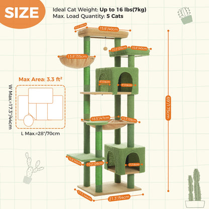 Sturdy Multi-Level Cat Tree Tower with Natural Sisal Scratching Posts, includes Large Top Perch and Fun Dangling Ball