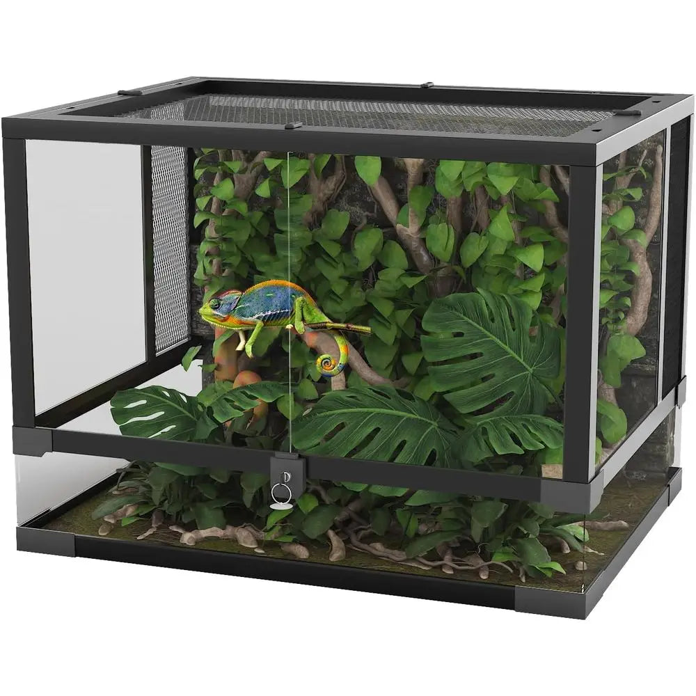 24x18x18 Inch Tempered Glass Reptile Enclosure - Escape-Proof, Ideal for Desert or Rainforest Habitats, Easy Setup with Ventilat