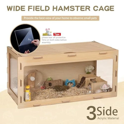 Wooden Hamster Cage Chewproof Bigger World - 32 Large Hamster Cages and Habitats with Openable Top and 3 Side Acrylic Sheets Id