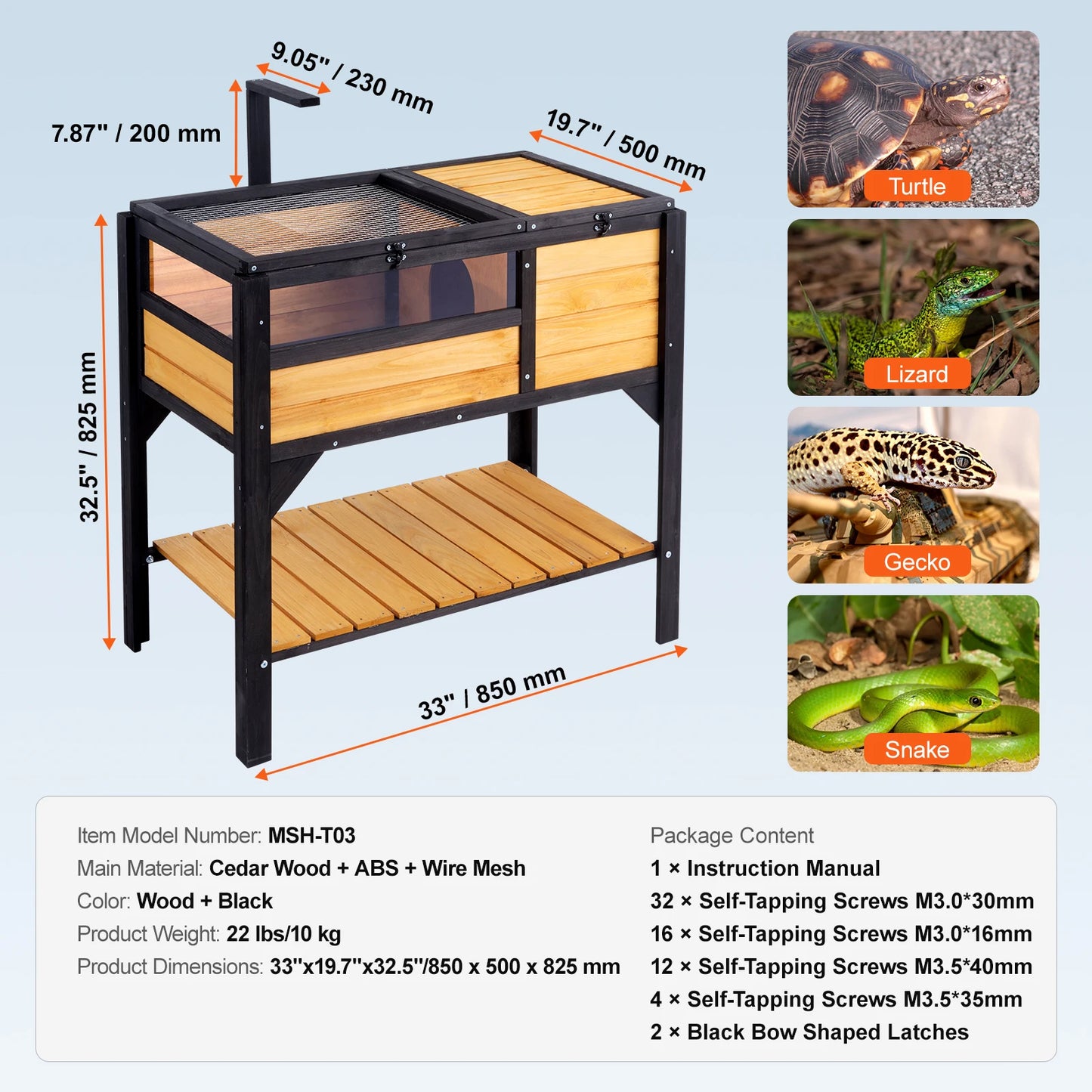 SucceBuy Tortoise Habitat Wooden Tortoise House with Adjustable Lamp Holder Reptile Enclosure Small Animal Cage for Gecko Lizard