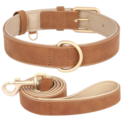 Soft Padded Dog Collar & Leash Set - Various Sizes and Colors