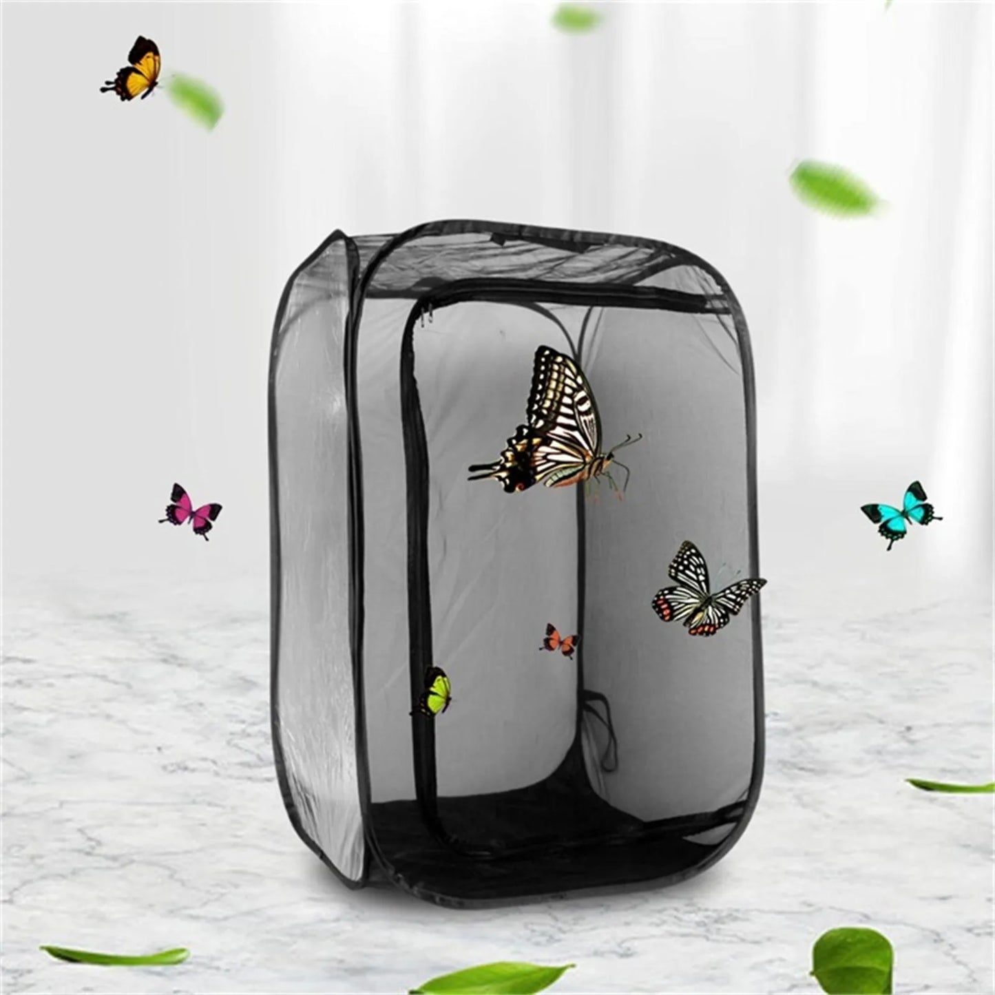 Butterfly Fly Cage Folding Bag With Handle Butterfly Habitat，Black Mesh Collapsible Foldable Ventilated Light Misquote Bits