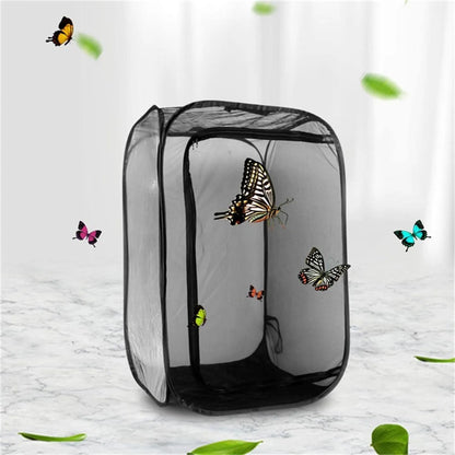 Butterfly Fly Cage Folding Bag With Handle Butterfly Habitat，Black Mesh Collapsible Foldable Ventilated Light Misquote Bits
