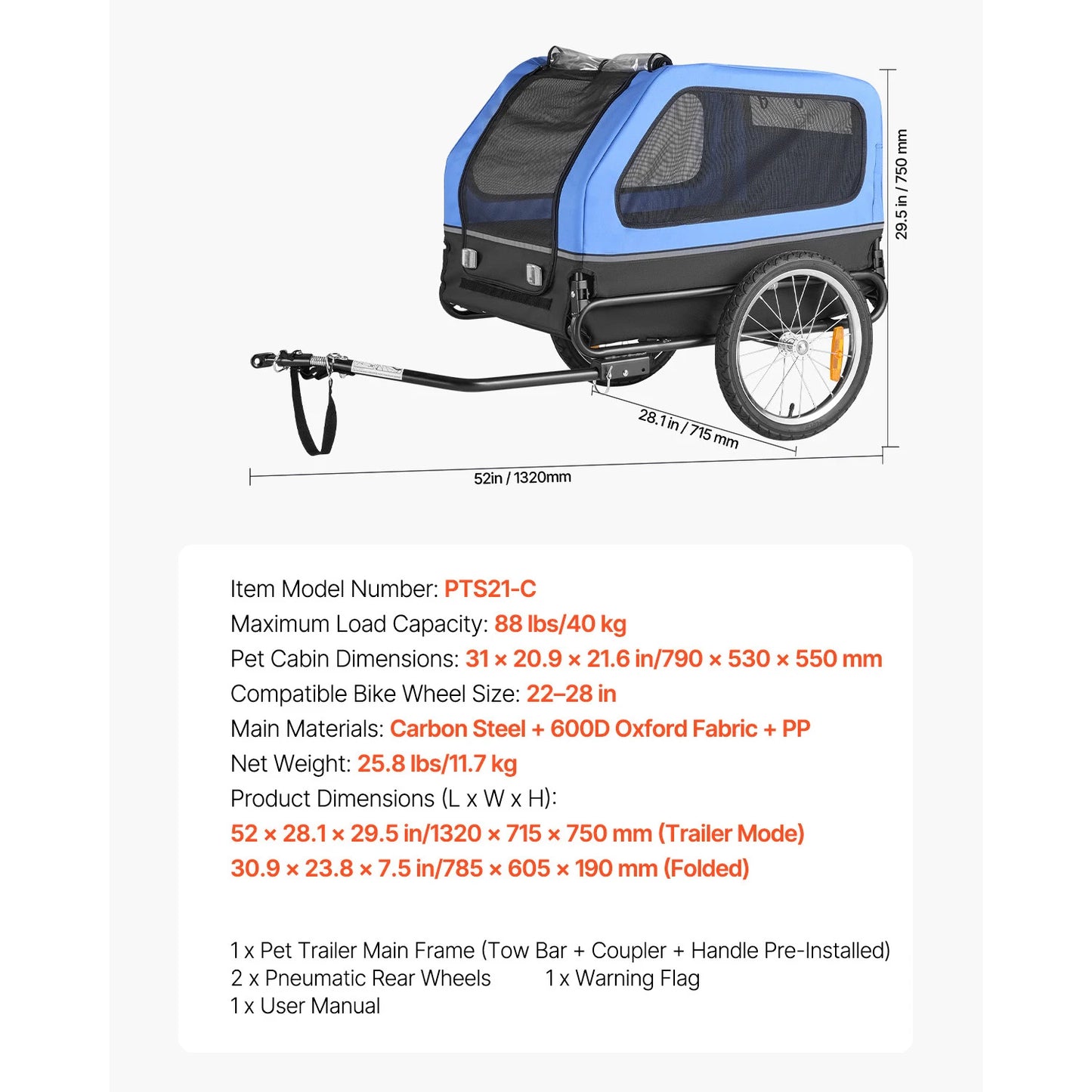 SucceBuy Dog Bike Trailer Bicycle Carrier for Small & Medium Dogs with Quick Release Wheel Universal Bicycle Coupler Flag
