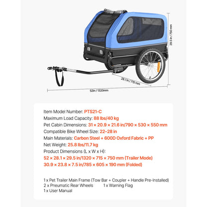 SucceBuy Dog Bike Trailer Bicycle Carrier for Small & Medium Dogs with Quick Release Wheel Universal Bicycle Coupler Flag