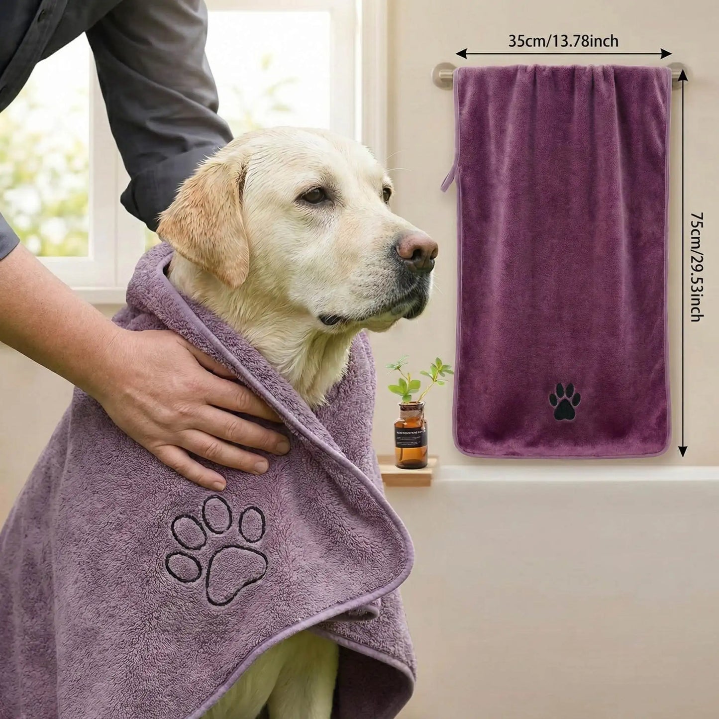 75×35cm Premium Microfiber Dog Bath Towel - Purple Super Absorbent Pet Towel, Holds 7x Its Weight in Liquid, Ultra Soft & Warm