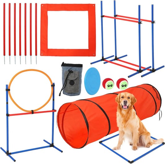 Dog Agility Training Equipment, 87-Piece Dog Obstacle Course Training Starter Kit Pet Outdoor Game with Tunnel, Agility Hurdle,