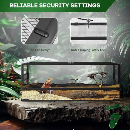 24x18x18 Inch Tempered Glass Reptile Enclosure - Escape-Proof, Ideal for Desert or Rainforest Habitats, Easy Setup with Ventilat