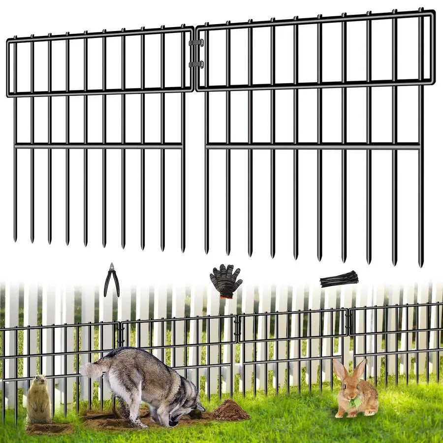 13inH Animal Barrier Fence, 28 Panels No Dig Fence for Dogs, 1.52IN Gap Anti Digging Dog Barrier, Rustproof Metal Garden