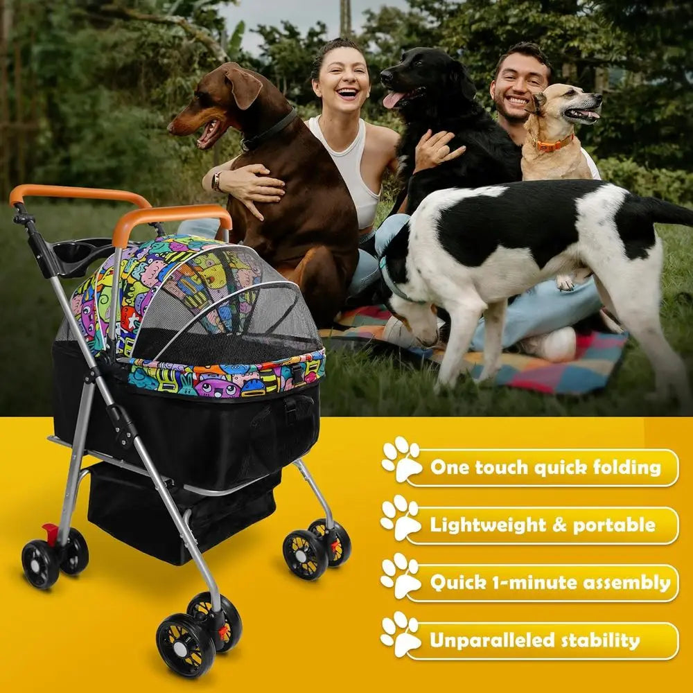 3-in-1 Foldable Pet Stroller with Storage, Cup Holder, Suitable for Medium Dogs and Cats