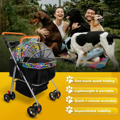 3-in-1 Foldable Pet Stroller with Storage, Cup Holder, Suitable for Medium Dogs and Cats