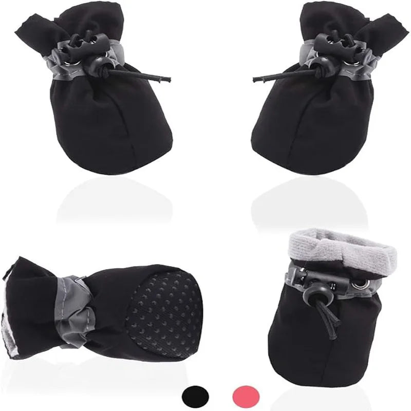 4Pcs Waterproof Dog Boots for Small Dogs - Non-slip Sole, Adjustable Drawstring, Soft Breathable Dog Shoes