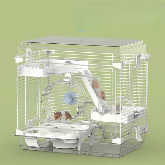 48cm Transparent Hamster Cage Acrylic Luxury Villa Spacious Habitat Breathable Home for Golden Hamster Supplies