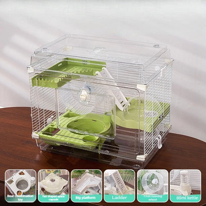 48cm Transparent Hamster Cage Acrylic Luxury Villa Spacious Habitat Breathable Home for Golden Hamster Supplies