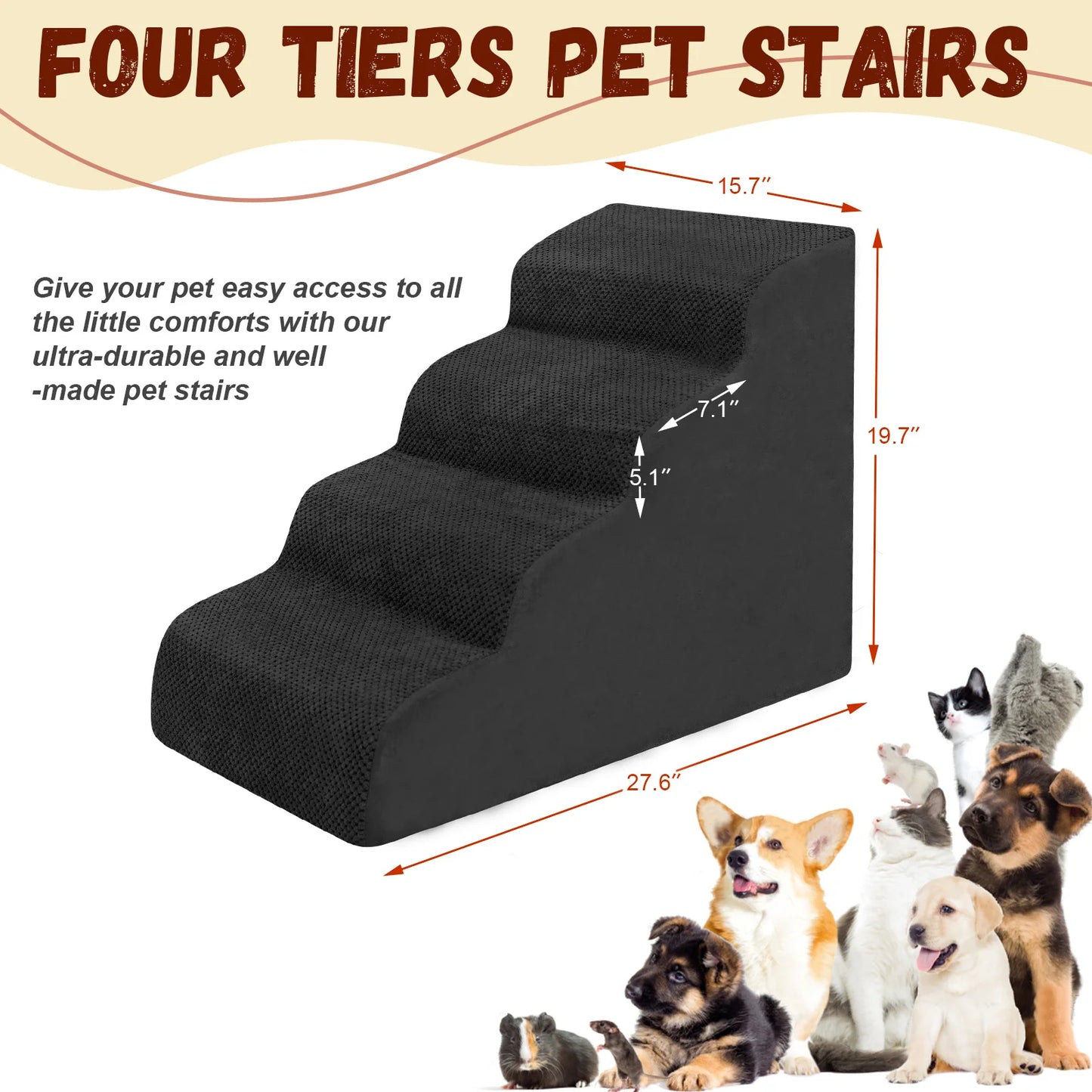 Dog Ramp - High-Density Foam Pet Steps, Extra-Wide with Non-Slip material; various heights