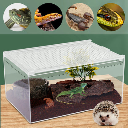 Clear Acrylic Reptile Feeding Box,Rectangular Reptile Pet Breeding Cage 30*20*15cm for Horned Frogs,Scorpions