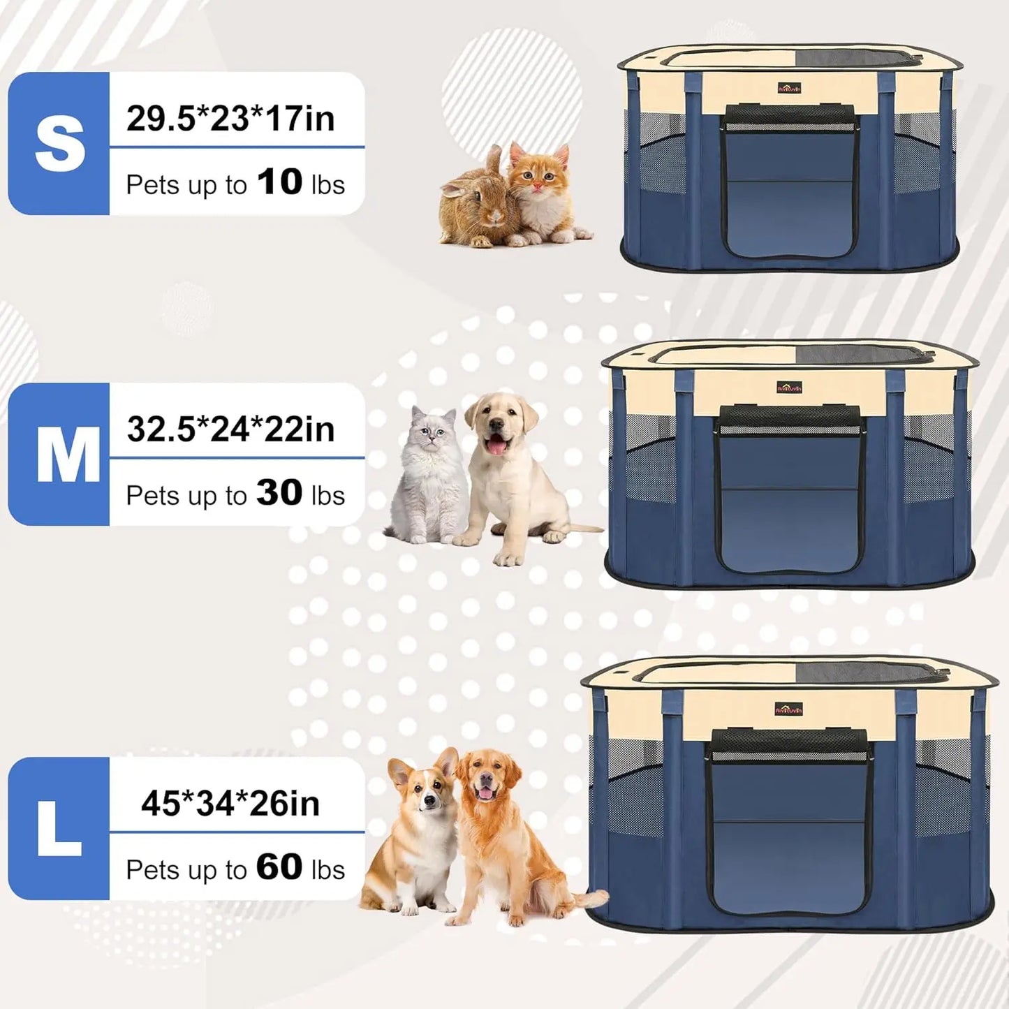 Foldable Pet Playpen, Portable Dog Kennel Tent for Indoor or Outdoor Use with Carrying Case