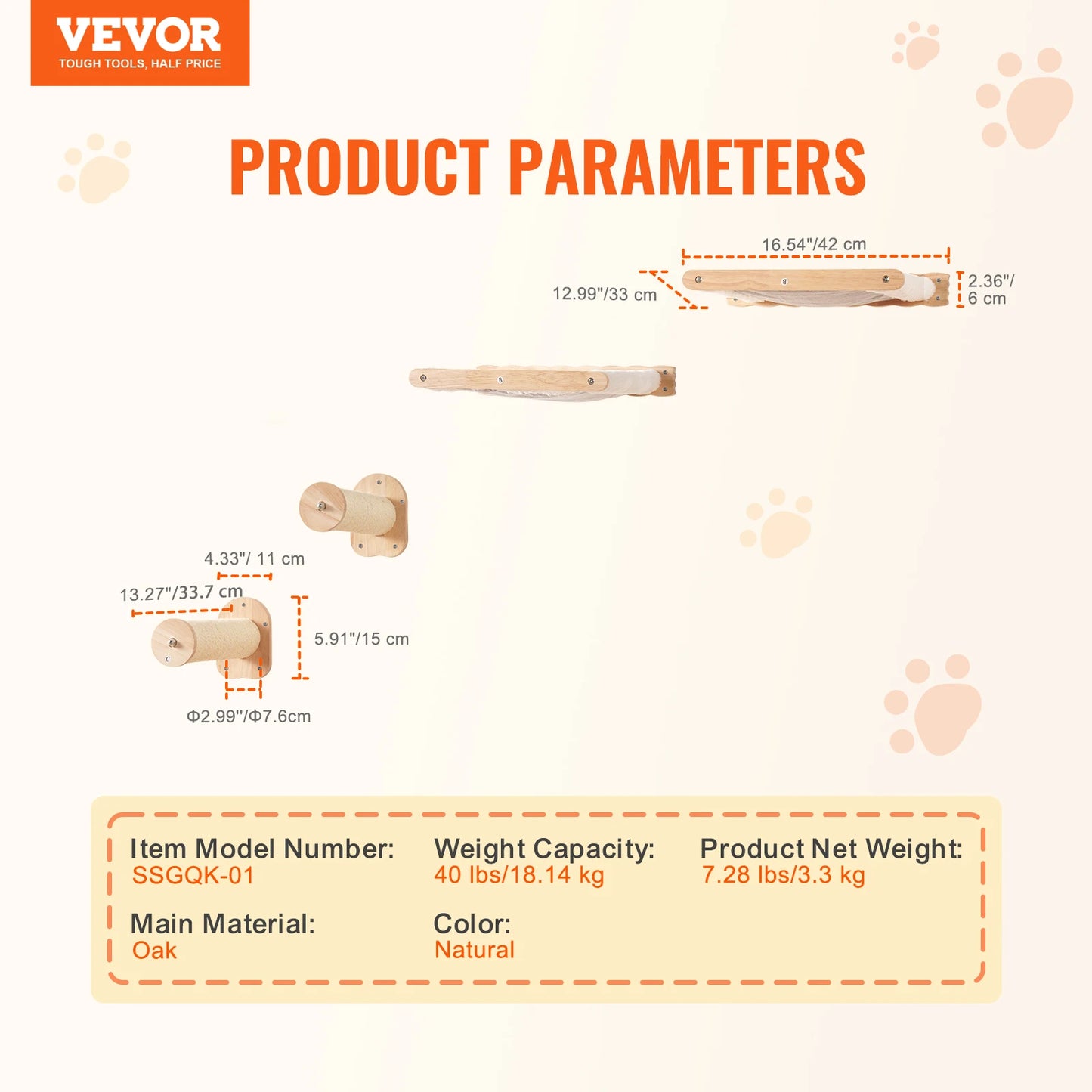 SucceBuy Wall Mounted Cat Shelves, Wall Shelves and Perches with Jumping Boards and Hammocks