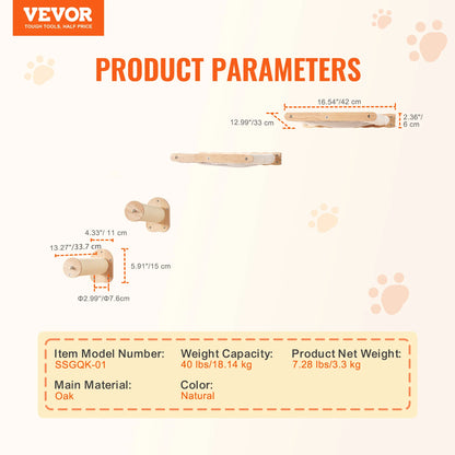 SucceBuy Wall Mounted Cat Shelves, Wall Shelves and Perches with Jumping Boards and Hammocks