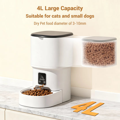 Programmable 4L Automatic Pet Feeder for Small Dogs or Cats, Up to 6 Meals Daily, Timer/Portion Control, Pet Feeding Food Dispenser