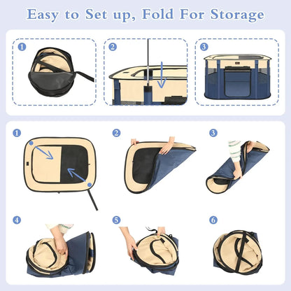 Foldable Pet Playpen, Portable Dog Kennel Tent for Indoor or Outdoor Use with Carrying Case