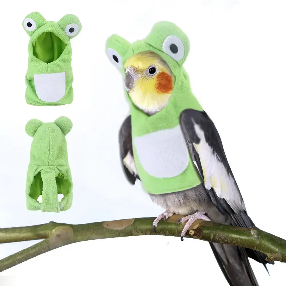 Creative Frog Shaped Birds Clothes Plush Flying Suit Parrots Costume Cosplay Outfit Winter Warm Hat Hooded Pet Bird Accessories