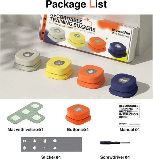 Mewoofun Dog Buttons with Rubber Mat, Recordable Dog Talking Buttons - Communication Starter Pack for Dog Training